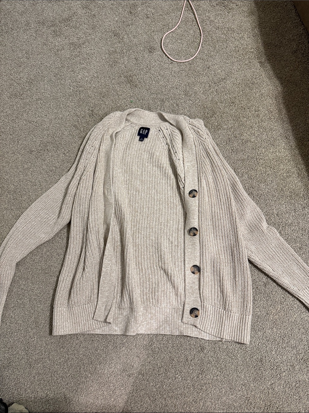 GAP Neutral Beige Ribbed Button-Front Cardigan